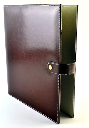 Single Leather A4 Portrait Binder with button closing and inside pocket -Seconds
